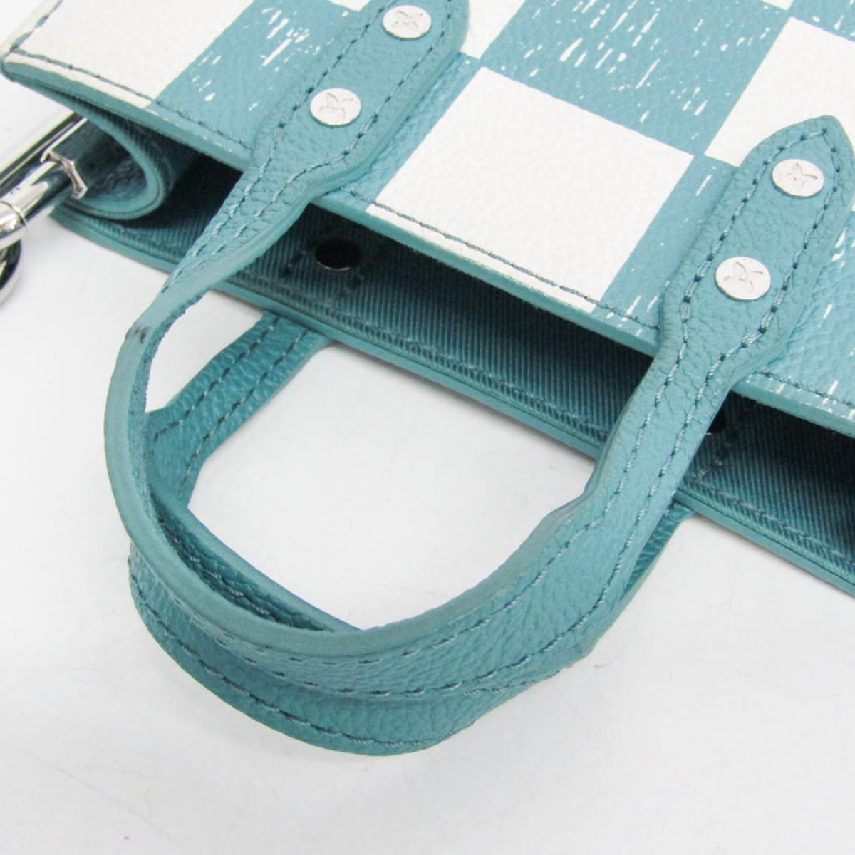 Louis Vuitton Sac Plat Limited Edition Marque Deposee Damier Giant Turquoise Canvas Handbag (Pre-Owned)