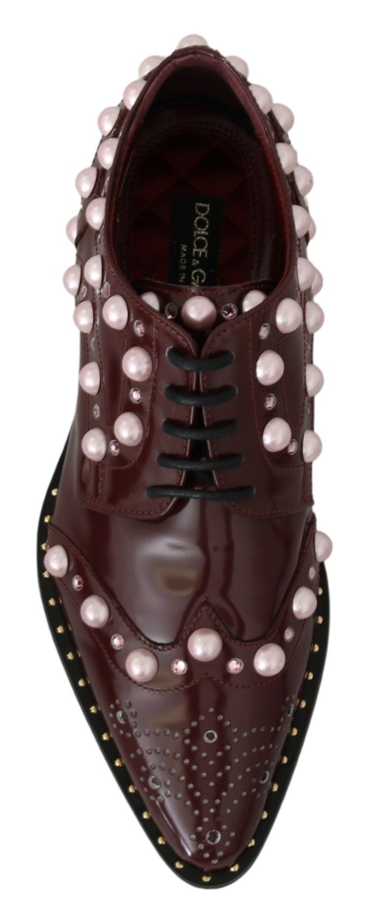 Dolce & Gabbana Bordeaux Leather Crystal Pearls Formal Women's Shoes