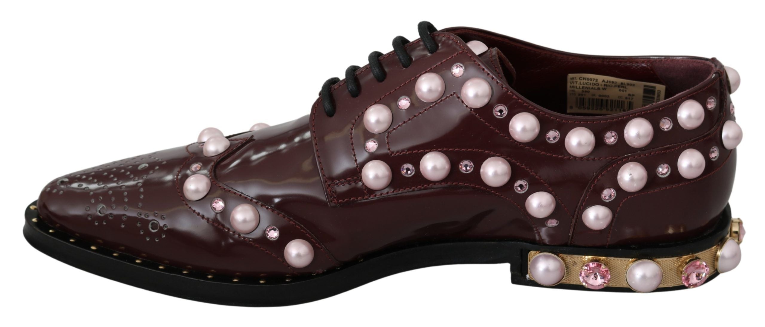 Dolce & Gabbana Bordeaux Leather Crystal Pearls Formal Women's Shoes