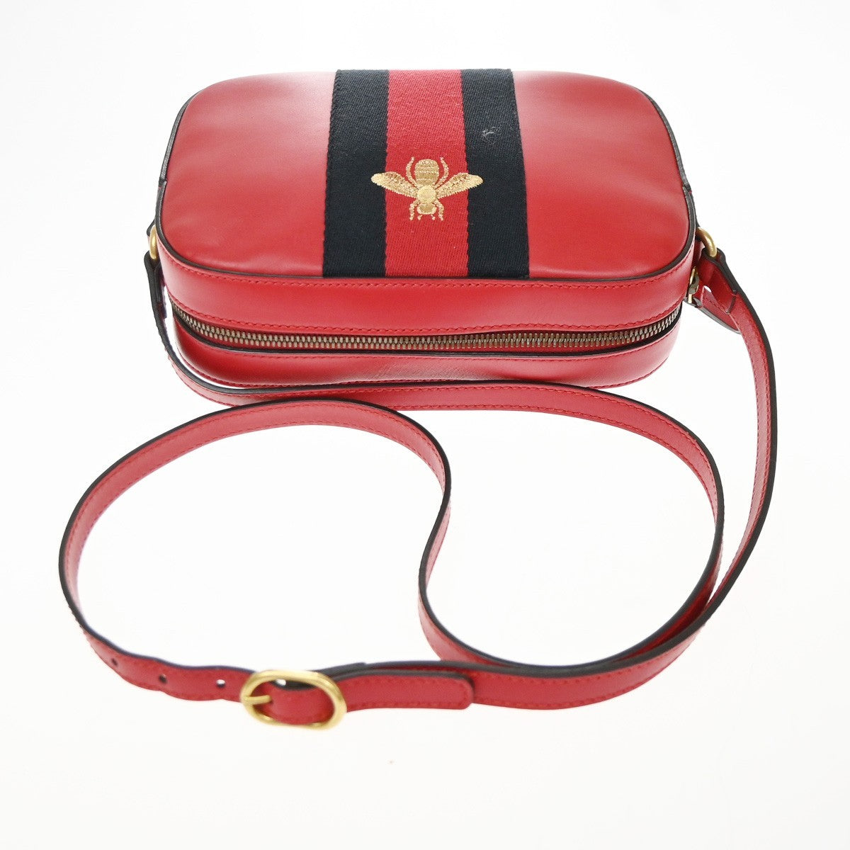 Gucci Bee Web Camera Leather Red Leather Shoulder Bag Bag (Pre-Owned)