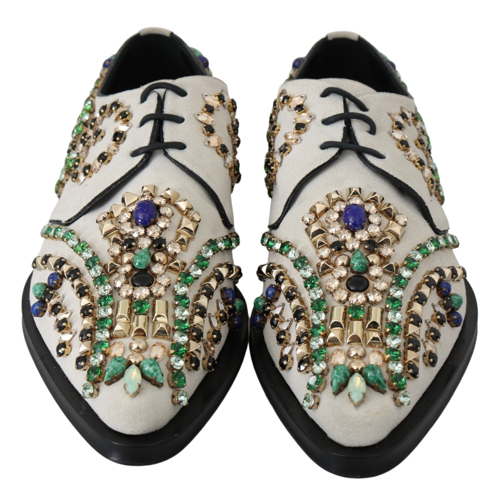 Dolce & Gabbana White Suede Crystal Dress Broque Women's Shoes