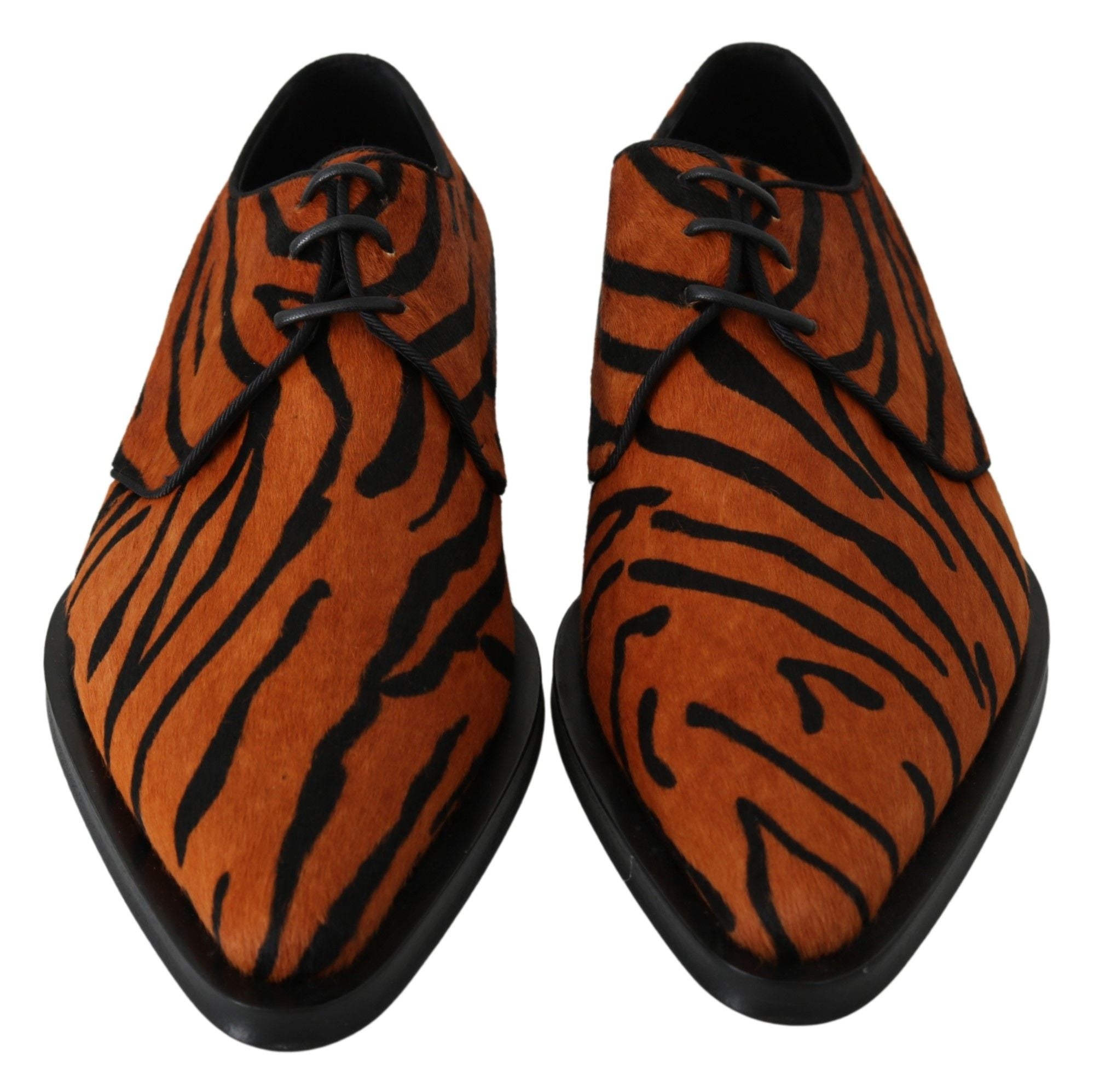 Dolce & Gabbana Orange Pony Hair Formal Dress Broque Women's Shoes