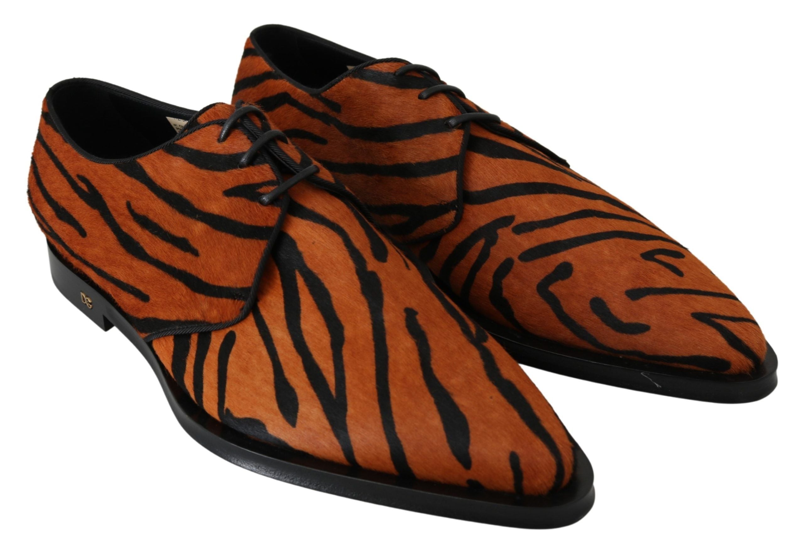 Dolce & Gabbana Orange Pony Hair Formal Dress Broque Women's Shoes