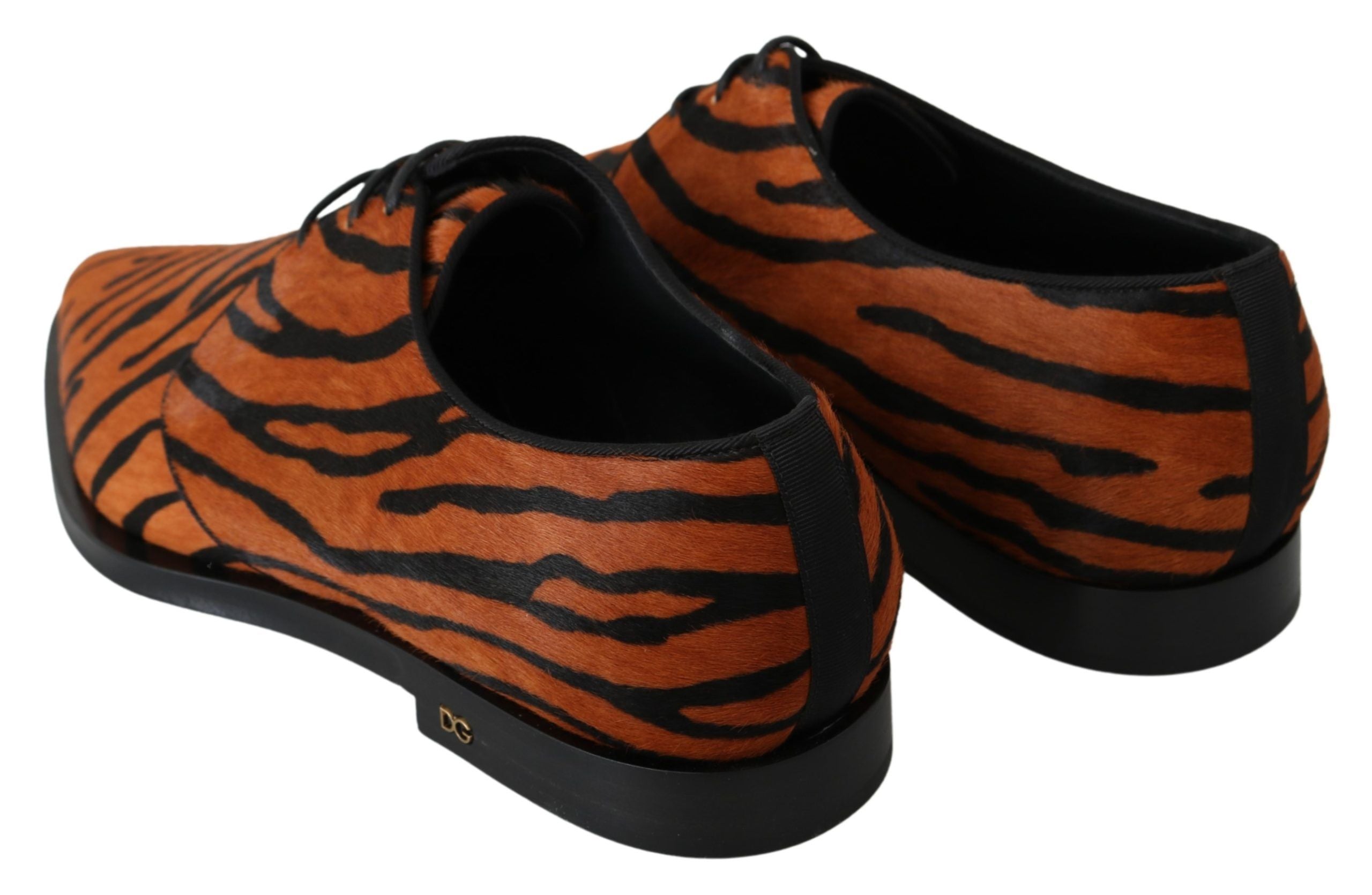 Dolce & Gabbana Orange Pony Hair Formal Dress Broque Women's Shoes
