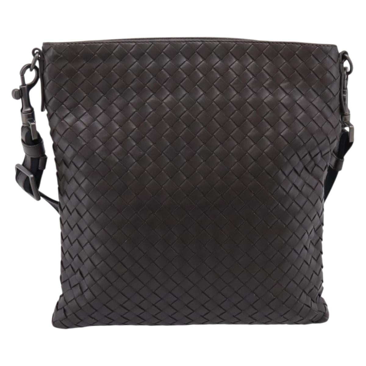 Bottega Veneta Flat Messenger Intrecciato Nappa Brown Leather Handbag (Pre-Owned)
