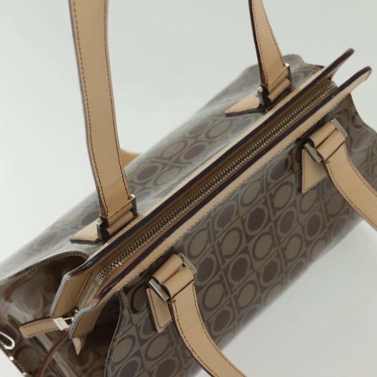Salvatore Ferragamo Gancini Tote Vinyl Brown Plastic Tote Bag Bag (Pre-Owned)