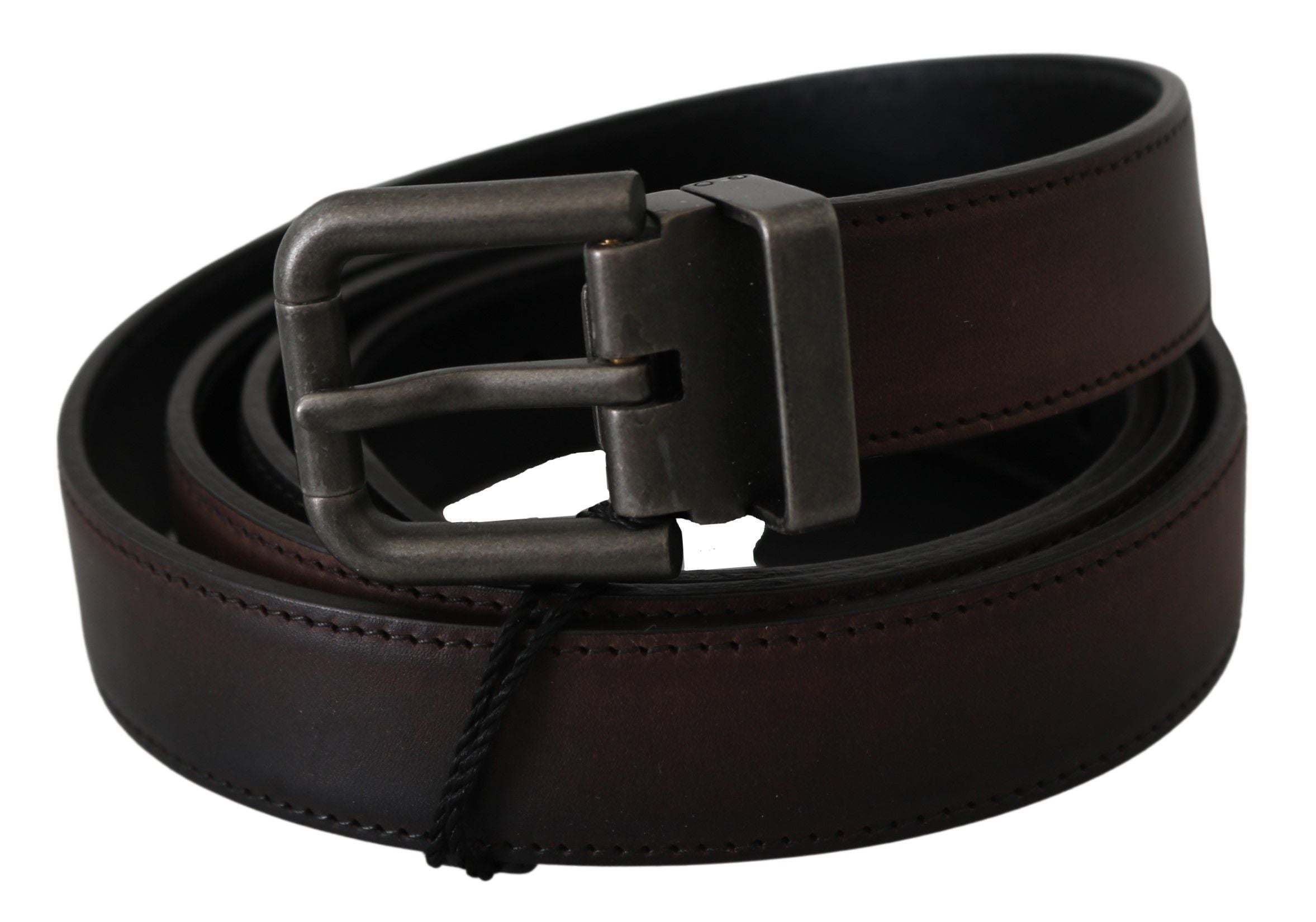 Dolce & Gabbana Solid Brown Leather Gray Buckle Men's Belt