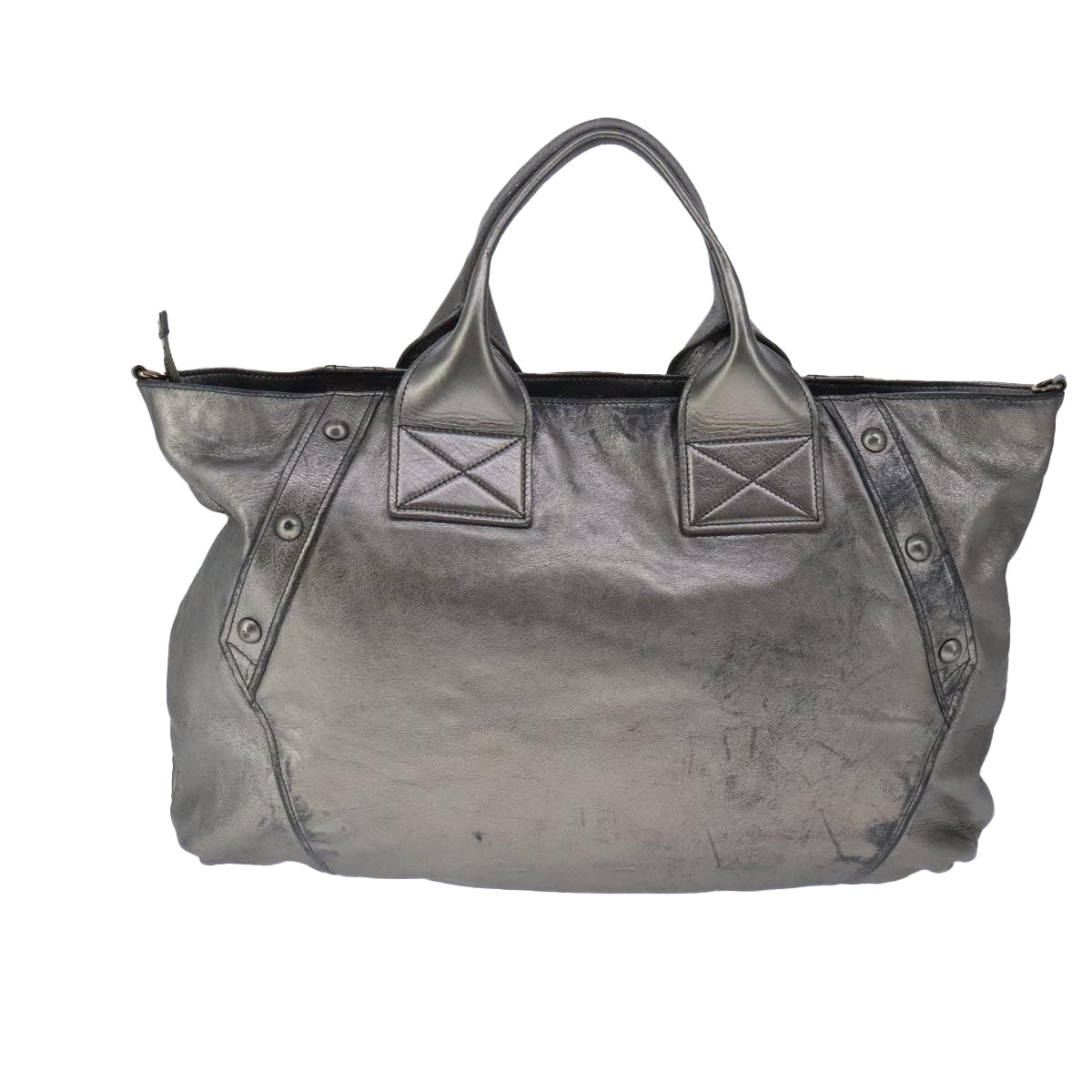 Salvatore Ferragamo Gancini Silver Leather Handbag (Pre-Owned)