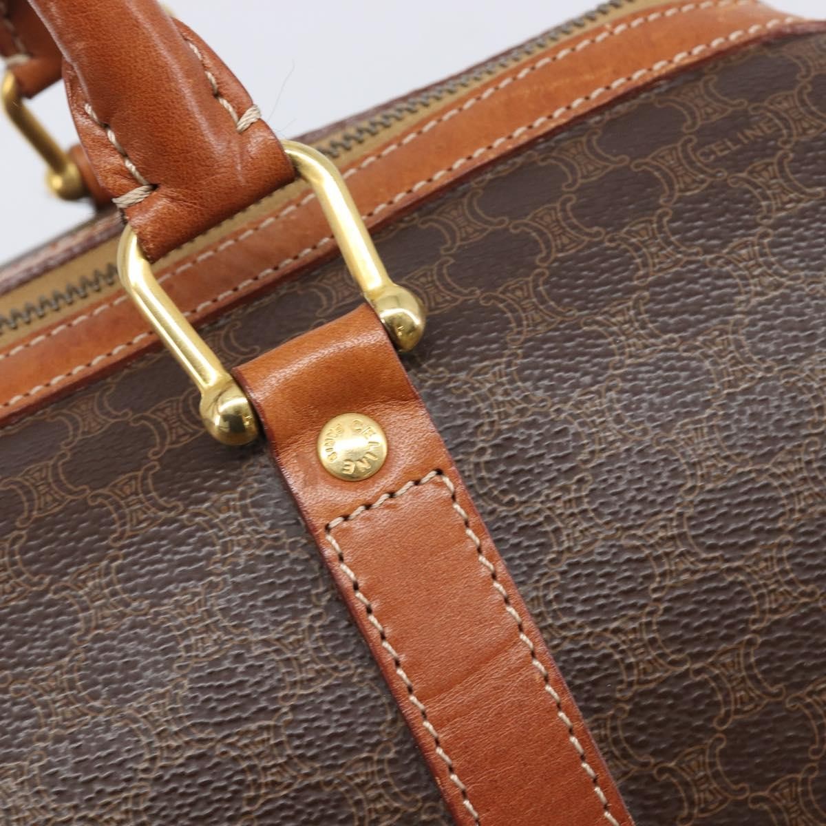 Celine Vintage Duffle Macadam Coated Canvas Brown Pvc Handbag (Pre-Owned)