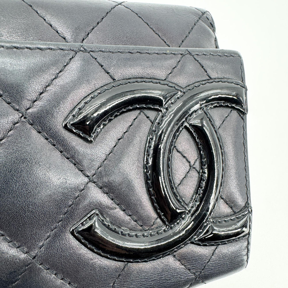 Chanel Cambon Trifold Quilted Lambskin Black Leather Wallets Accessory (Pre-Owned)