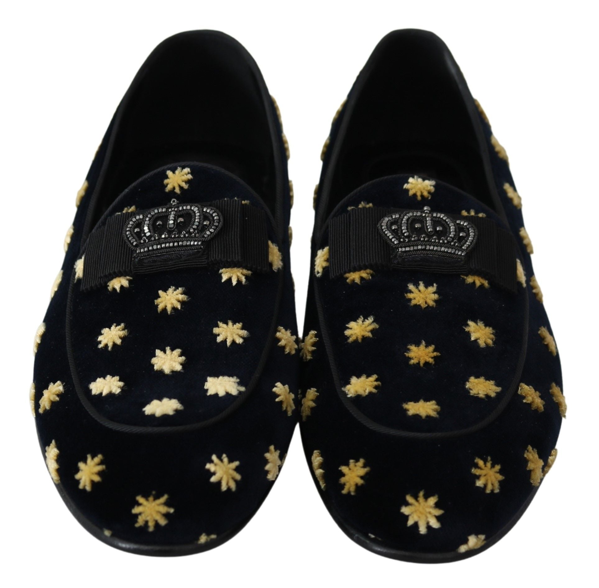 Dolce & Gabbana Blue Velvet Crown Slippers Loafers Men's Shoes