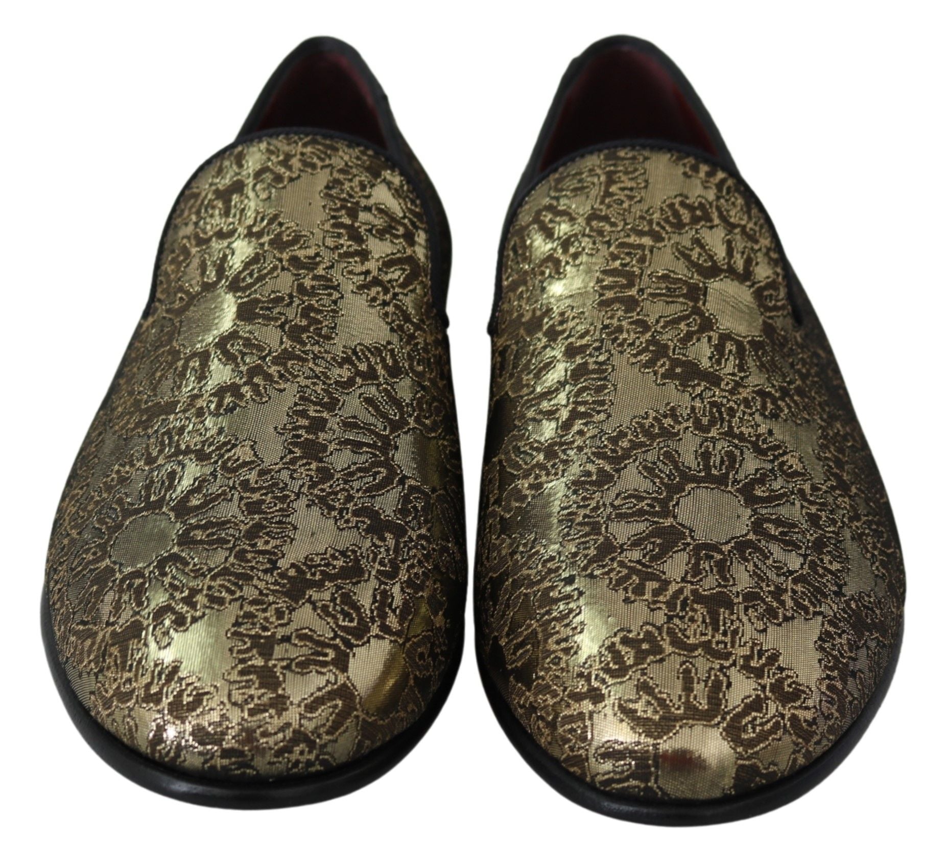 Dolce & Gabbana Gold Jacquard Flats Mens Loafers Men's Shoes