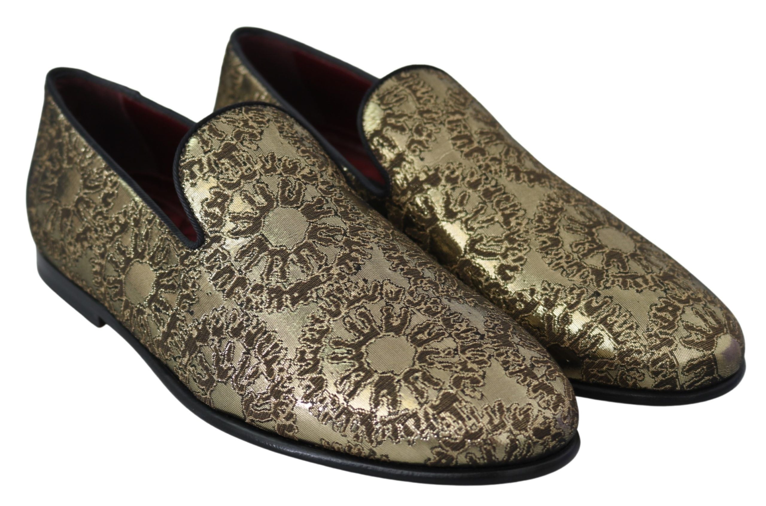 Dolce & Gabbana Gold Jacquard Flats Mens Loafers Men's Shoes