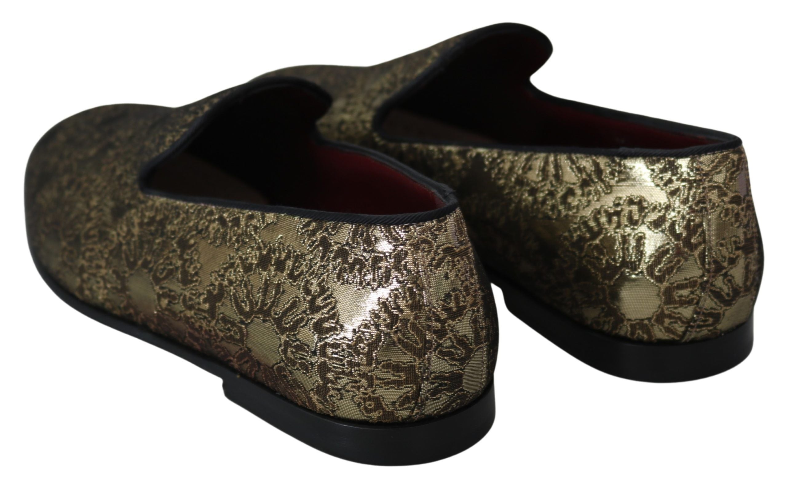 Dolce & Gabbana Gold Jacquard Flats Mens Loafers Men's Shoes