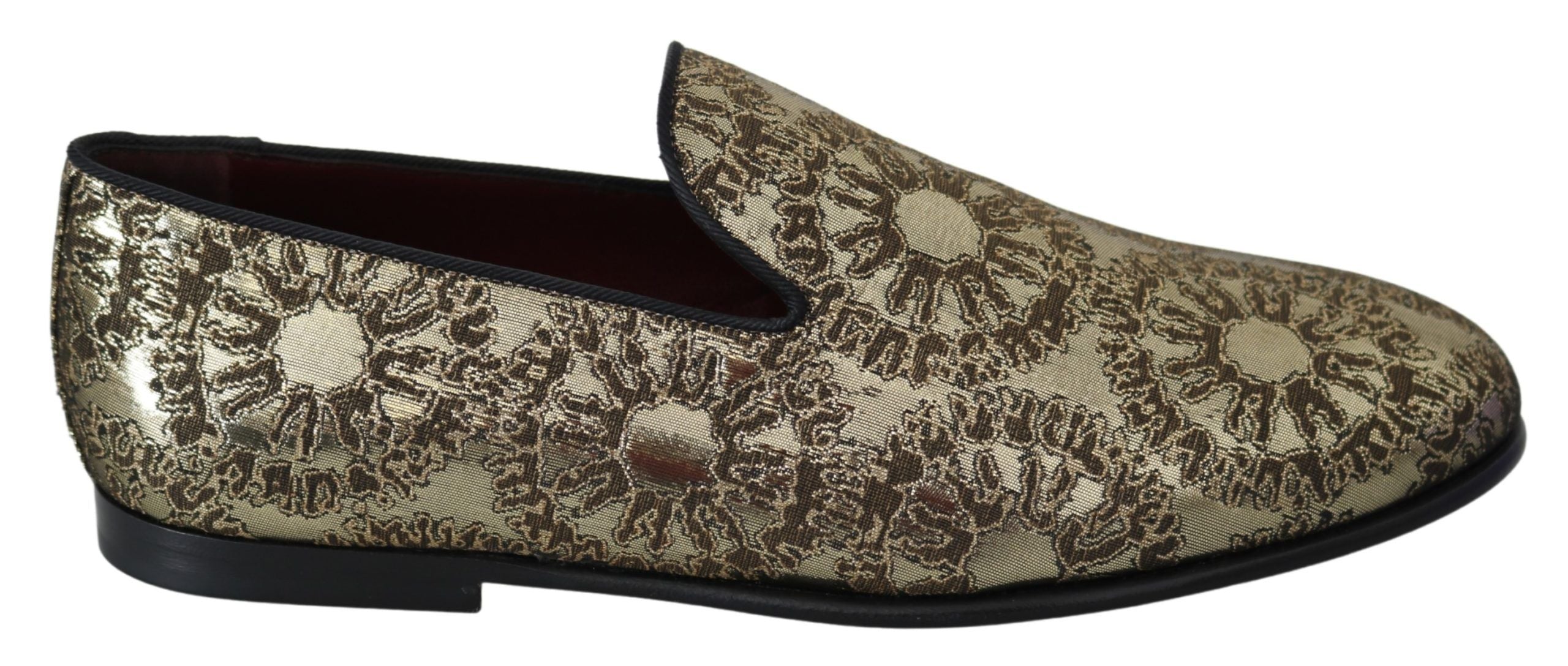 Dolce & Gabbana Gold Jacquard Flats Mens Loafers Men's Shoes