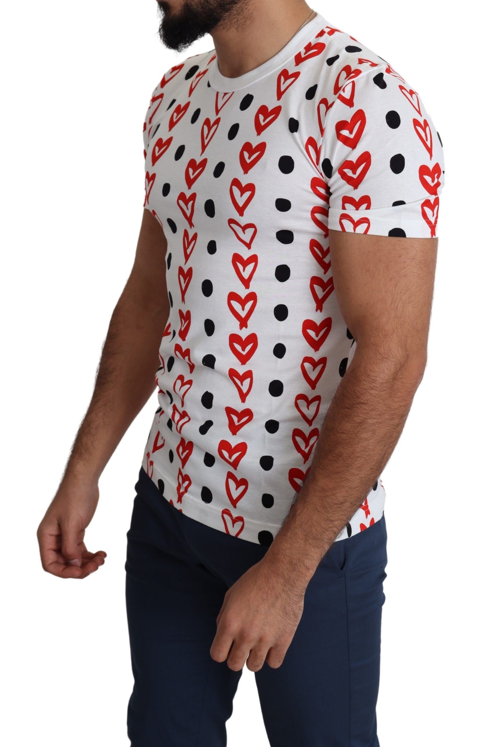 Dolce & Gabbana White Hearts Print  Cotton Men Top Men's T-shirt
