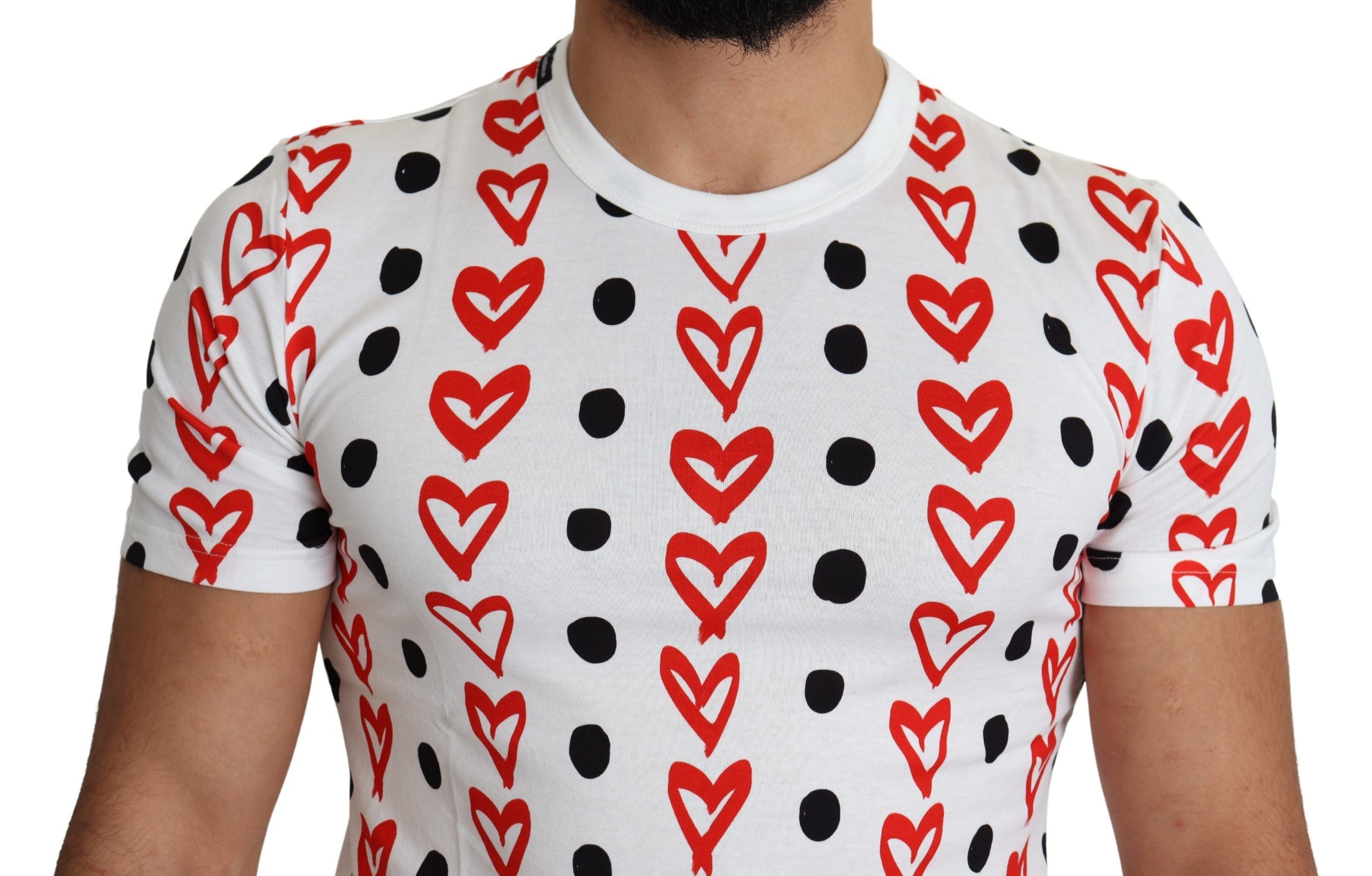 Dolce & Gabbana White Hearts Print  Cotton Men Top Men's T-shirt