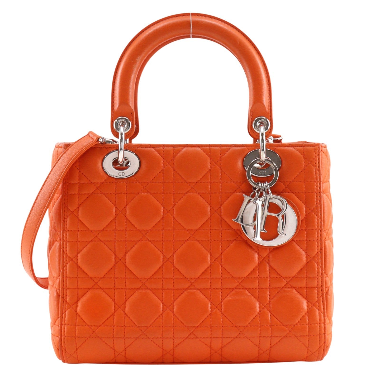 Christian Dior Lady Dior Cannage Orange Leather Handbag (Pre-Owned)