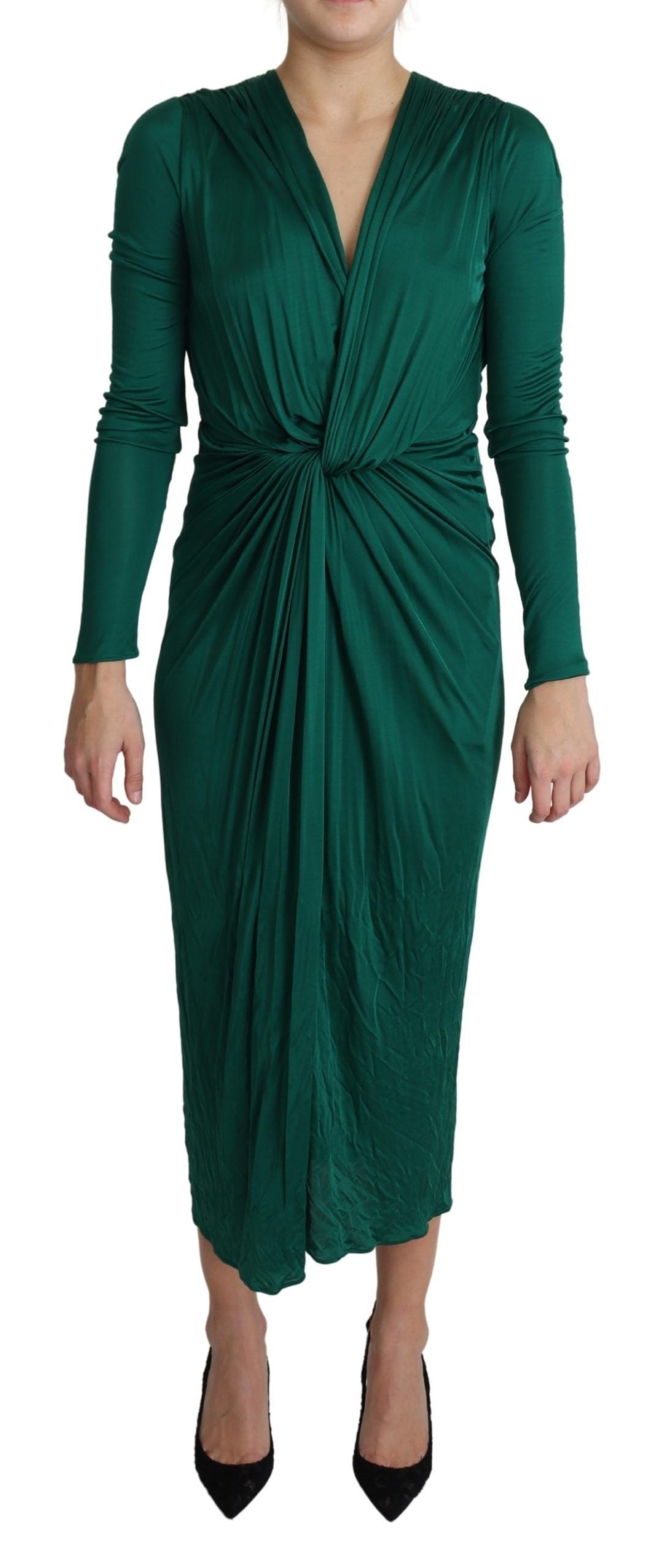 Dolce & Gabbana Green Fitted Silhouette Midi Viscose Women's Dress