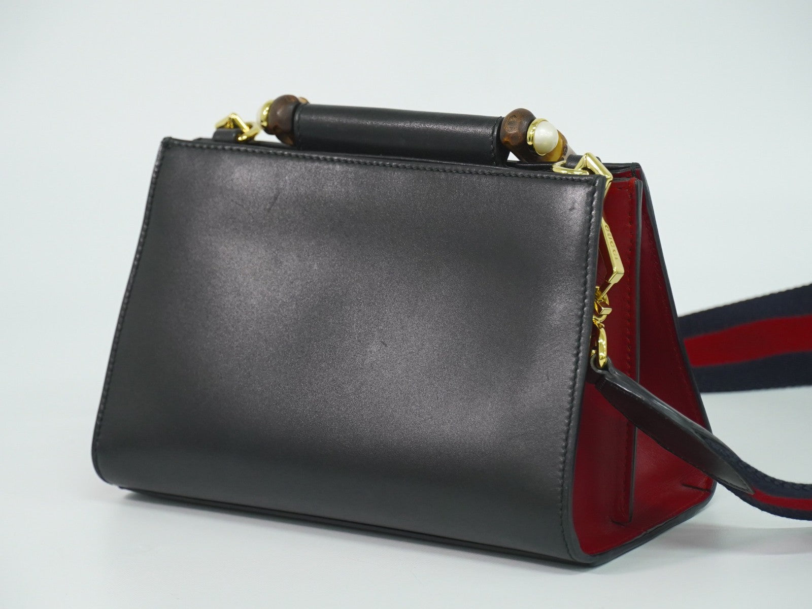 Gucci Nymphaea Top Handle Leather Black Leather Handbag (Pre-Owned)