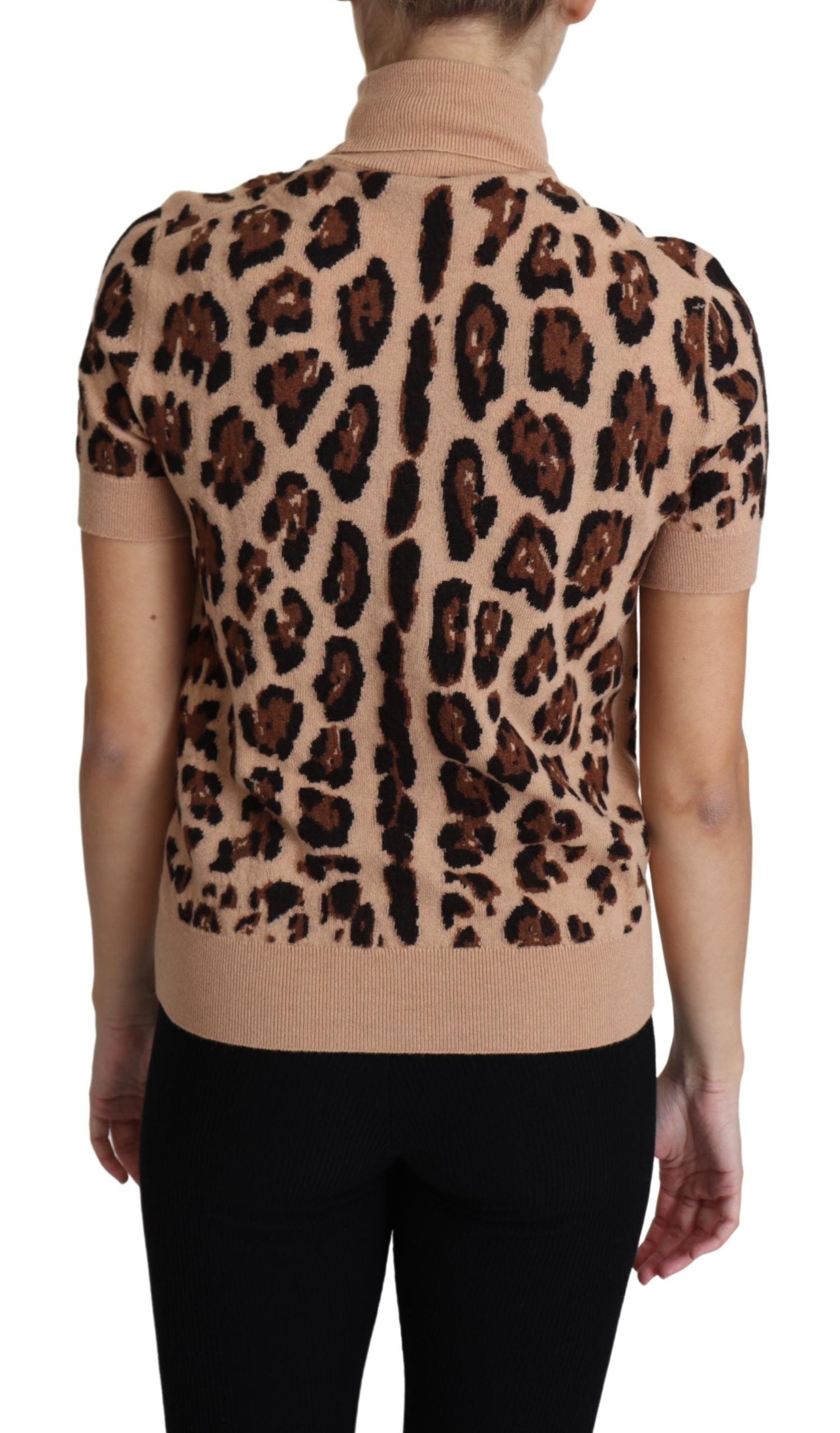 Dolce & Gabbana Beige Leopard Print Virgin Wool Turtleneck Women's Top