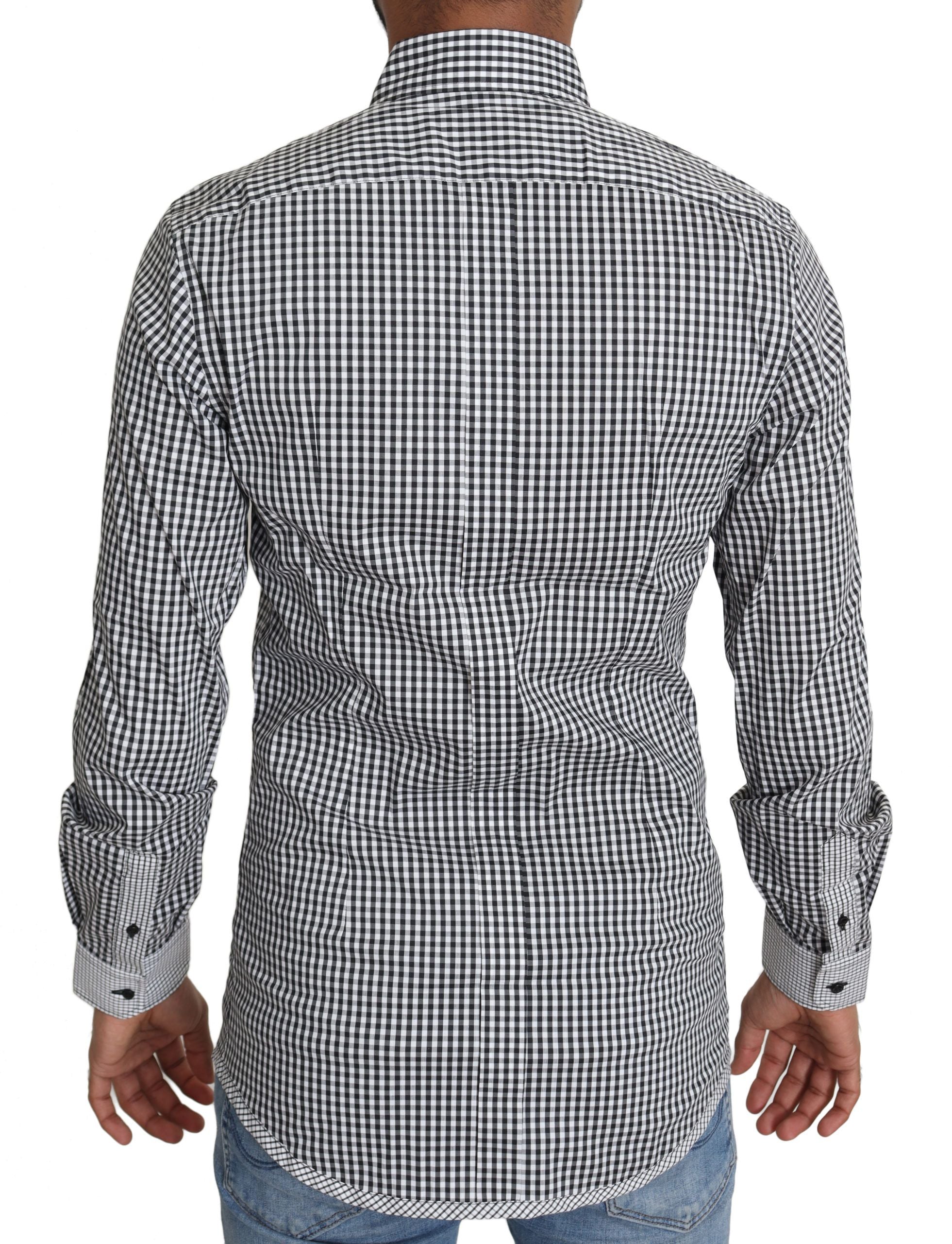 Dolce & Gabbana Elegant Black & White Checkered Gold Casual Men's Shirt