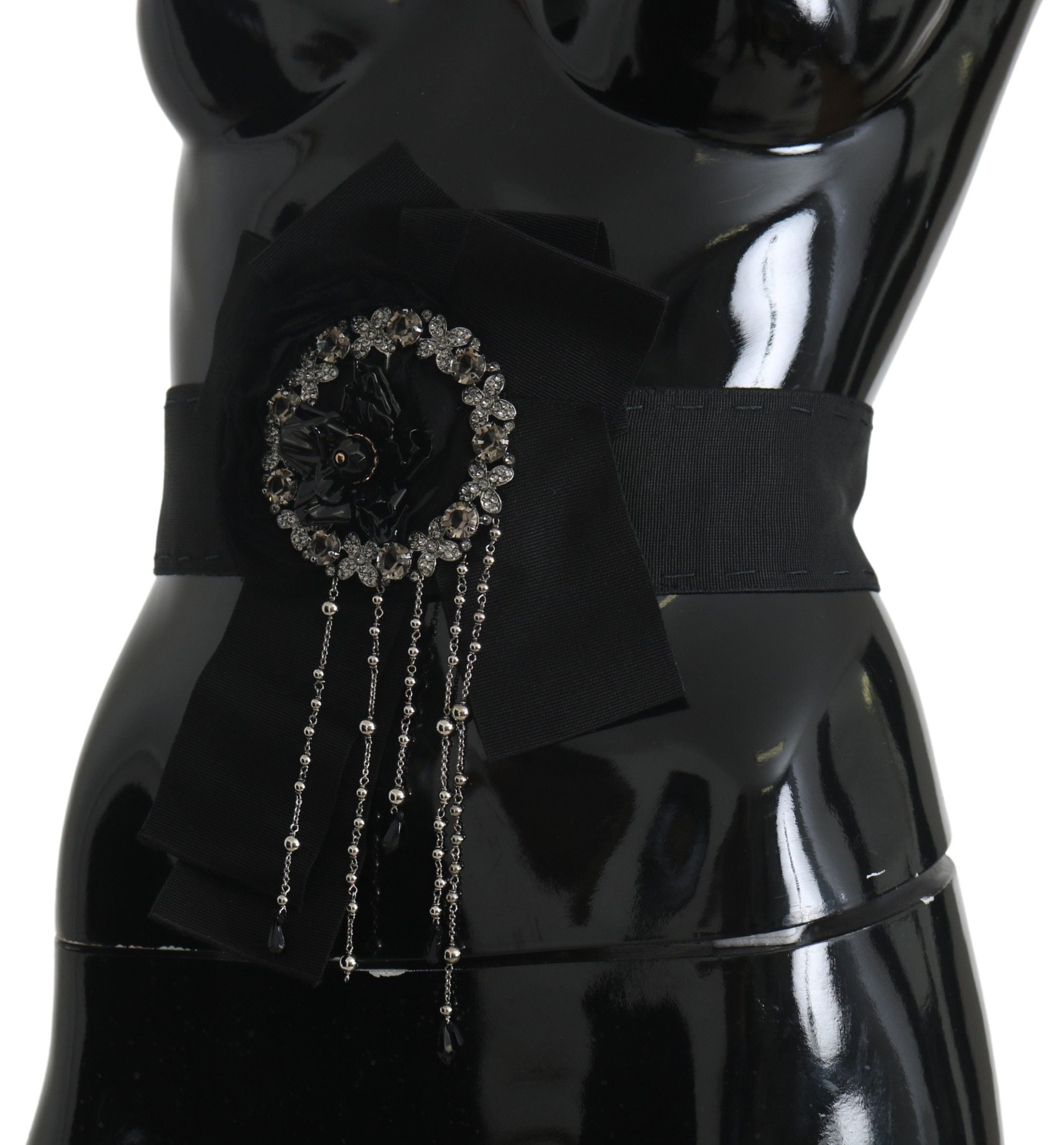Dolce & Gabbana Black Crystal Brooch Wide Wai SATORIA Women's Belt