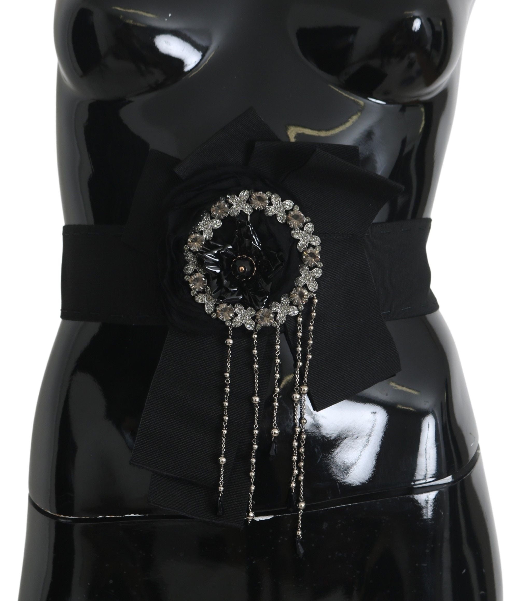 Dolce & Gabbana Black Crystal Brooch Wide Wai SATORIA Women's Belt