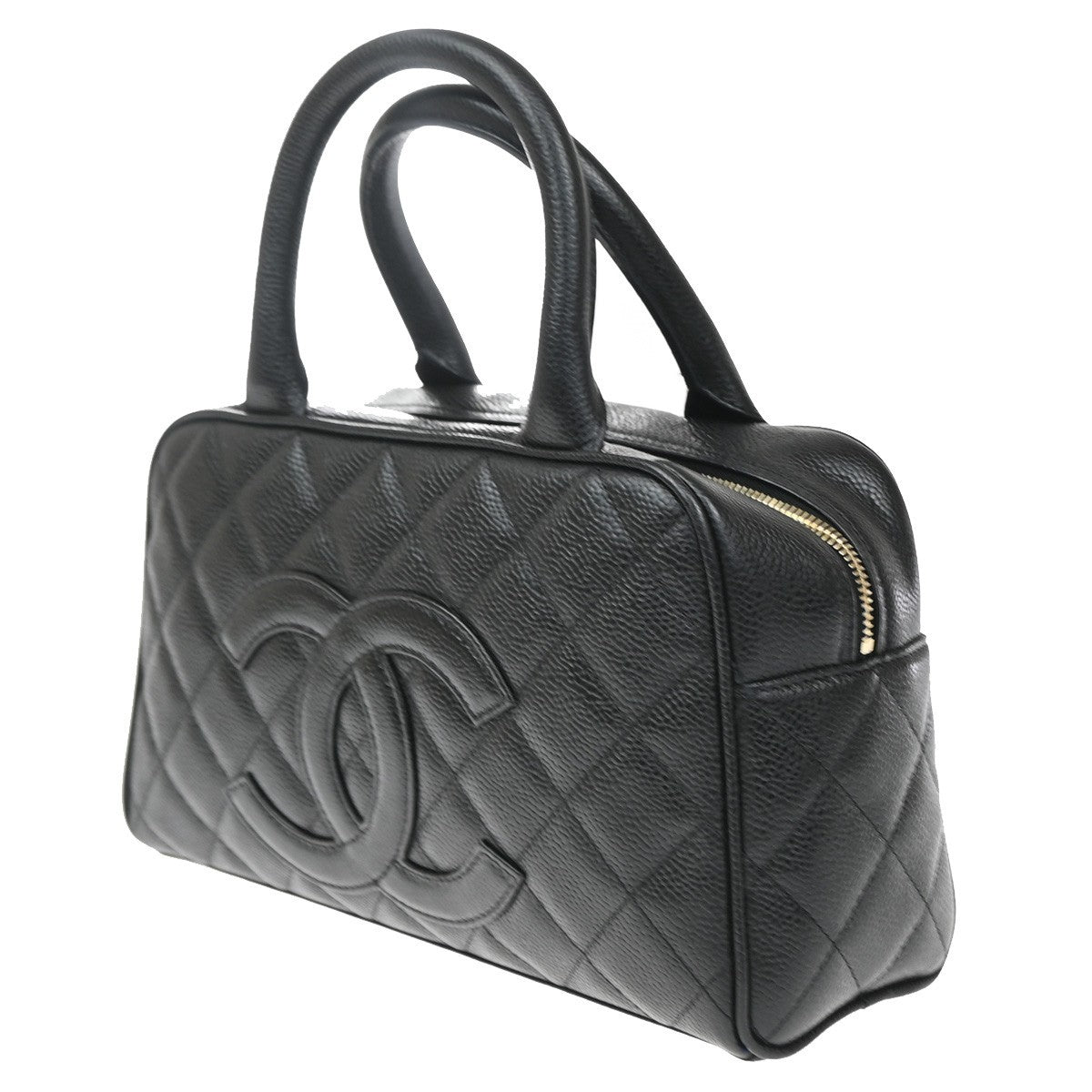 Chanel Timeless Cc Bowler Quilted Caviar Black Leather Handbag (Pre-Owned)