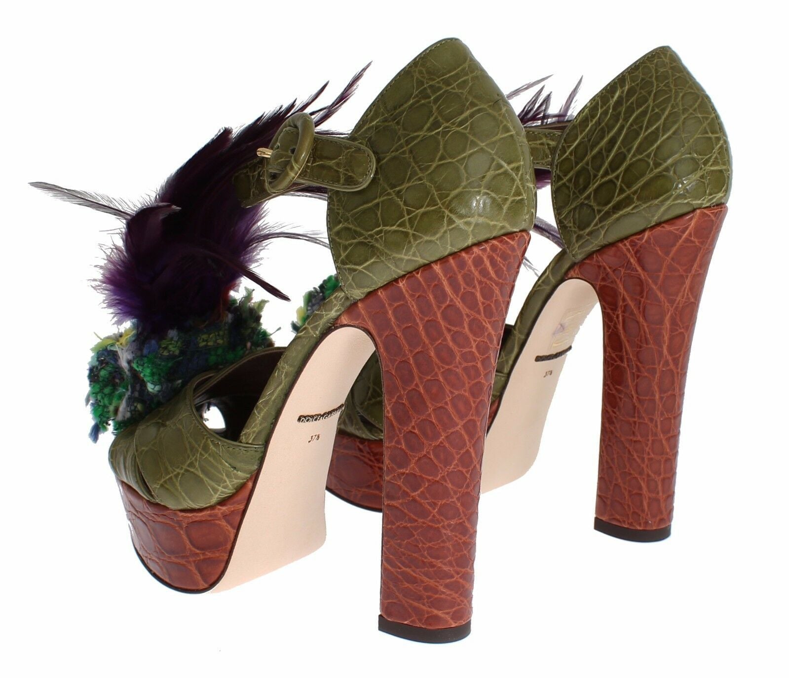 Dolce & Gabbana Green Leather Crystal Platform Sandal Women's Shoes