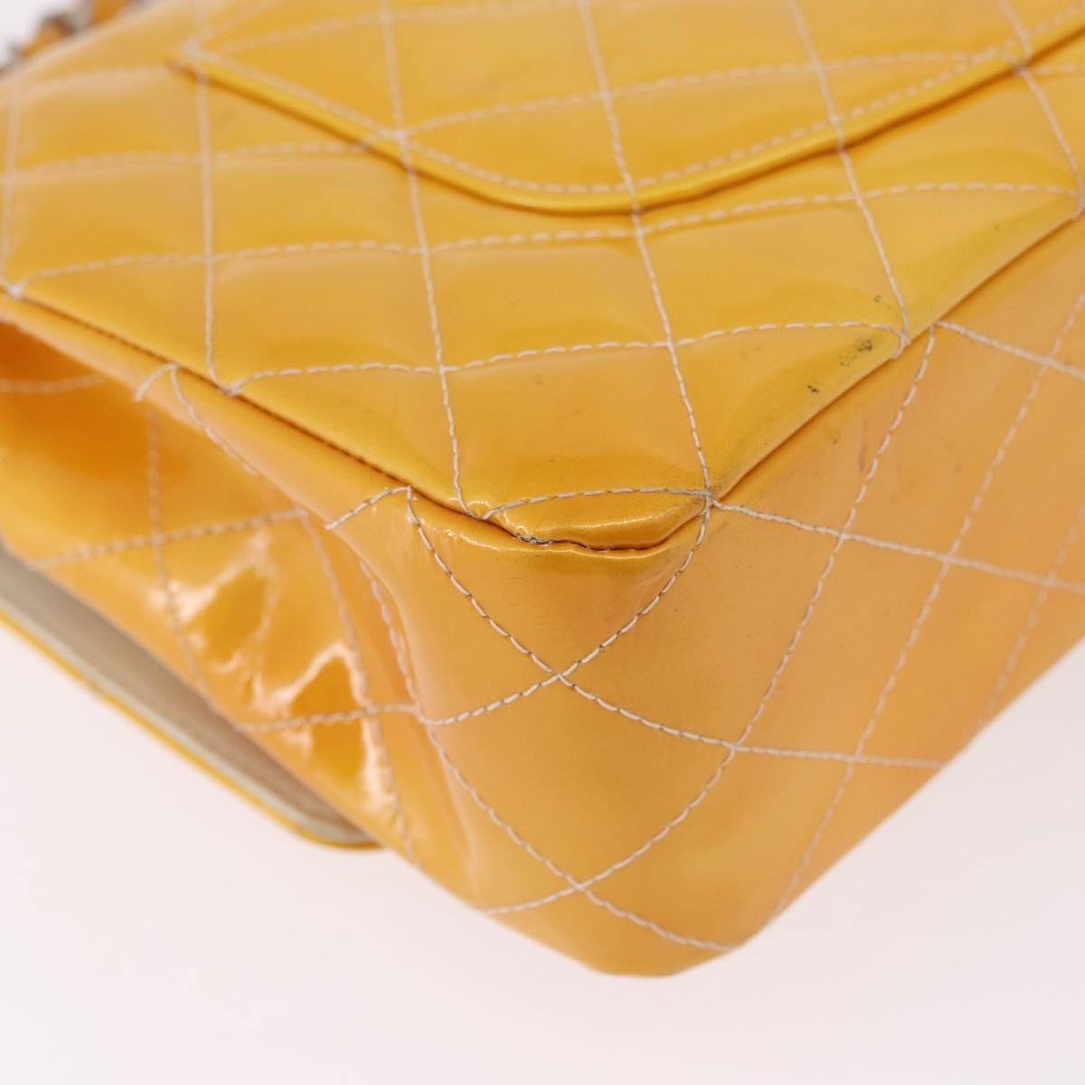 Chanel Timeless - Classic Double Flap Quilted Patent Yellow Patent_Leather Shoulder Bag Bag (Pre-Owned)