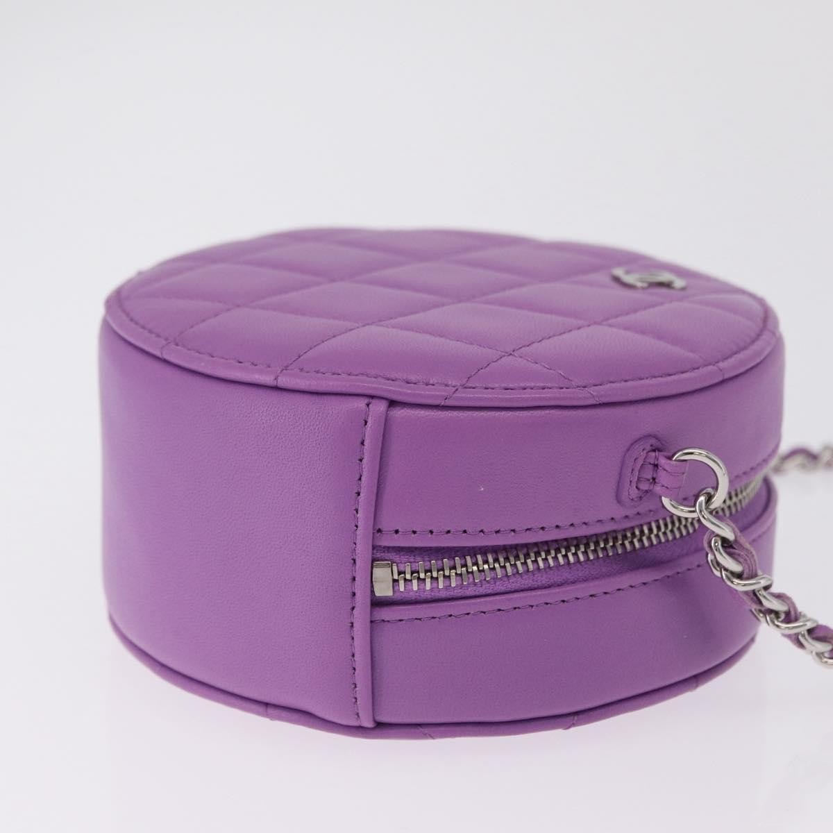 Chanel Round Clutch With Chain Quilted Lambskin Purple Leather Clutche & Pouche Bag (Pre-Owned)
