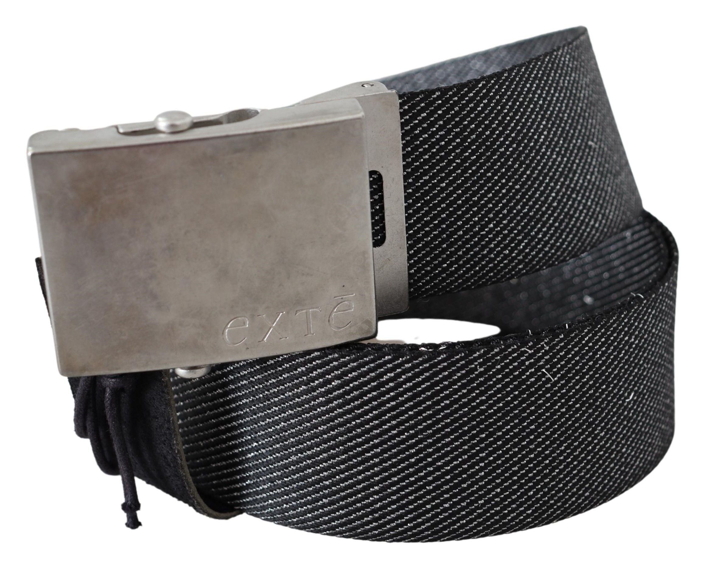 Exte Elegant Black Canvas Waist Belt with Silver Women's Buckle
