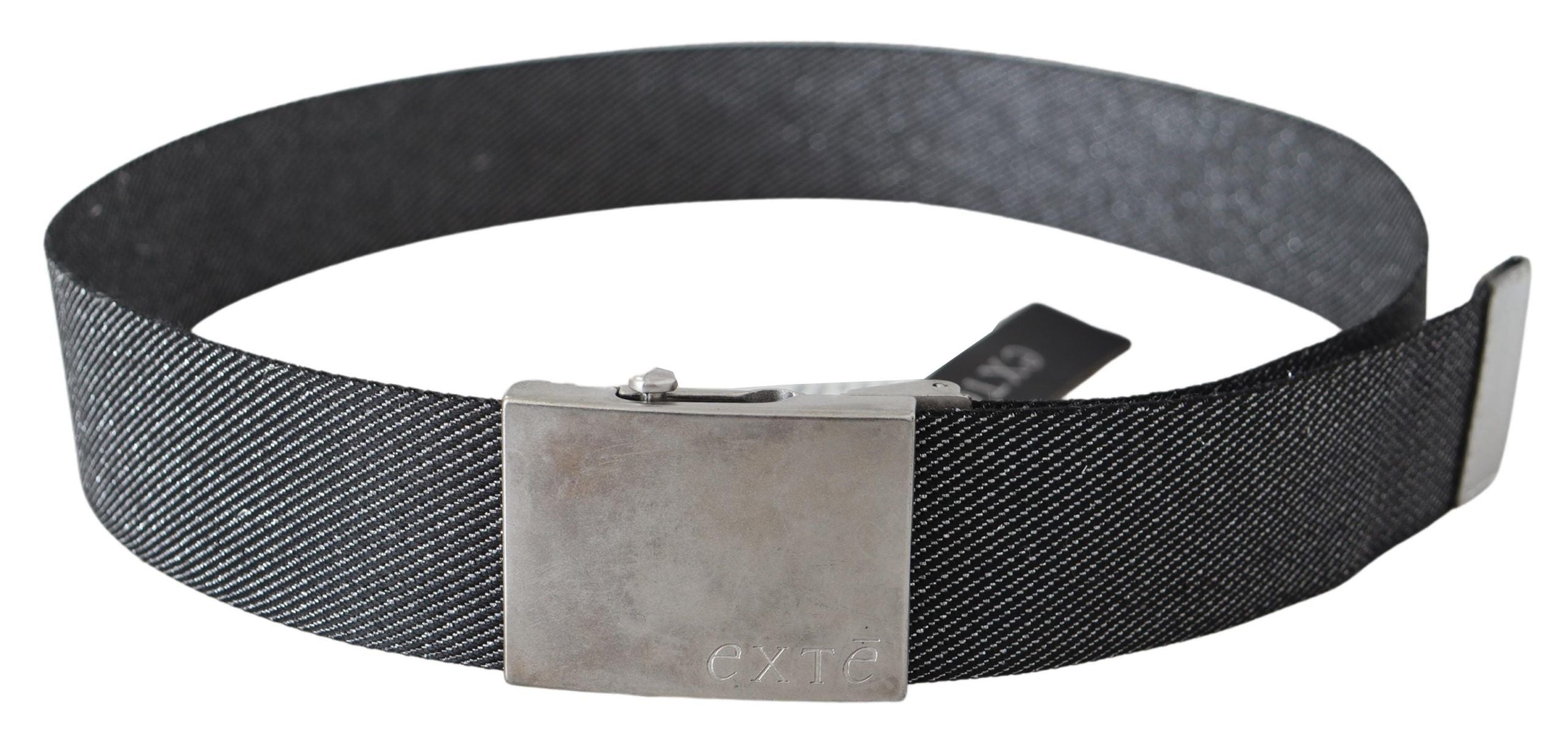 Exte Elegant Black Canvas Waist Belt with Silver Women's Buckle