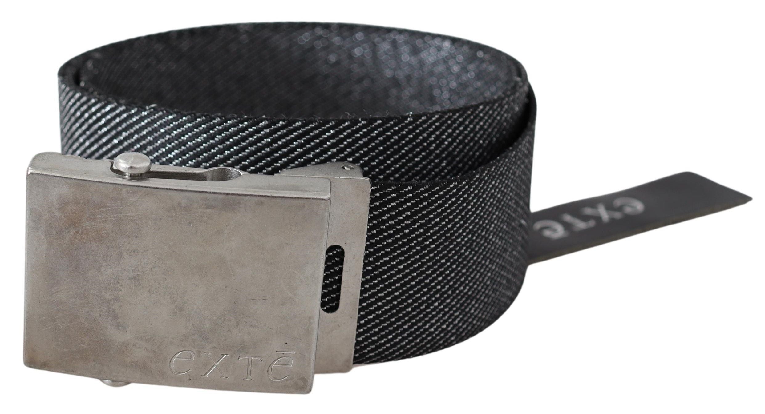 Exte Elegant Black Canvas Waist Belt with Silver Women's Buckle