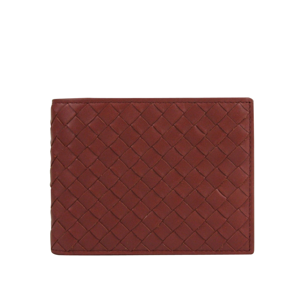 Bottega Veneta Intercciaco Brick Red Leather Woven Wallet