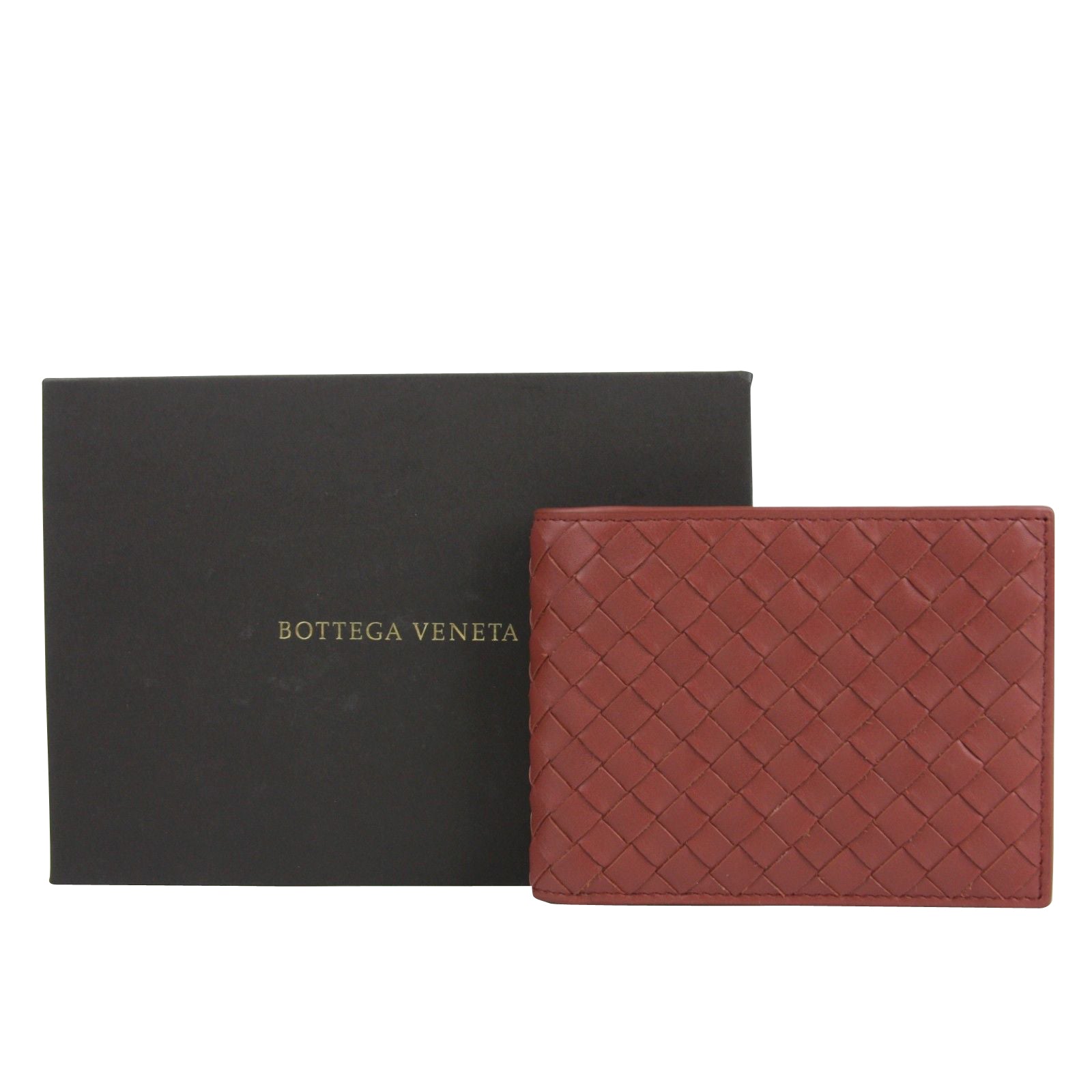 Tricolor Woven Leather Wallet, Gray/Red by Bottega Veneta at