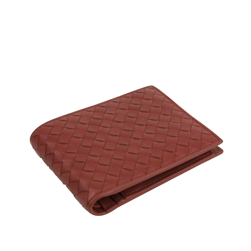 Bottega Veneta Men's Intercciaco Brick Red Leather Woven Bifold Wallet 148324 6332