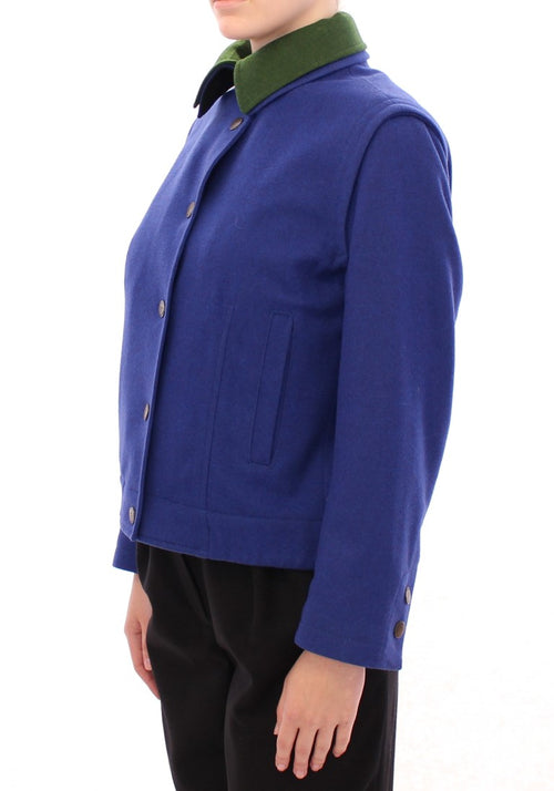 Andrea Incontri Elegant Blue Wool Jacket with Removable Women's Collar