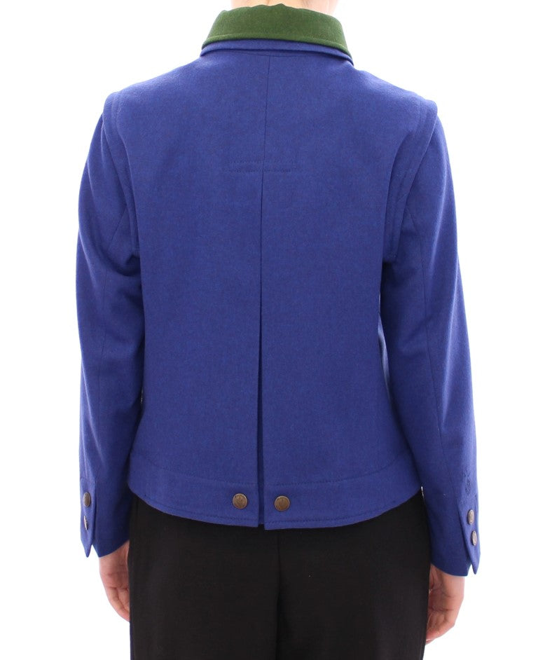 Andrea Incontri Elegant Blue Wool Jacket with Removable Women's Collar