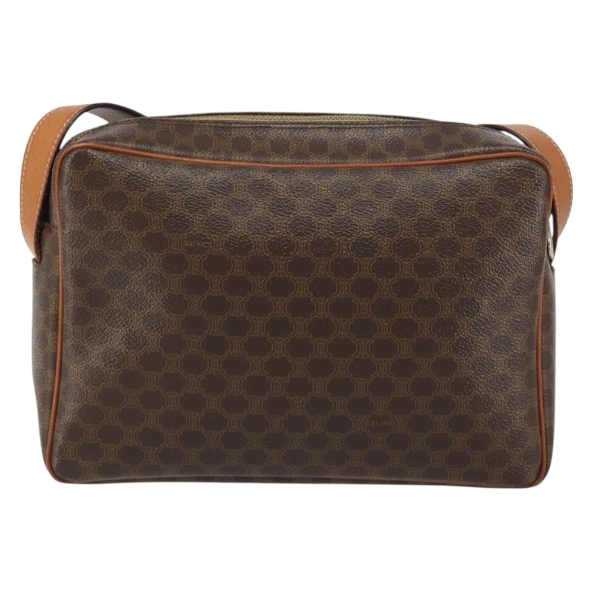 Celine Vintage Macadam Canvas And Leather Brown Canvas Shoulder Bag Bag (Pre-Owned)