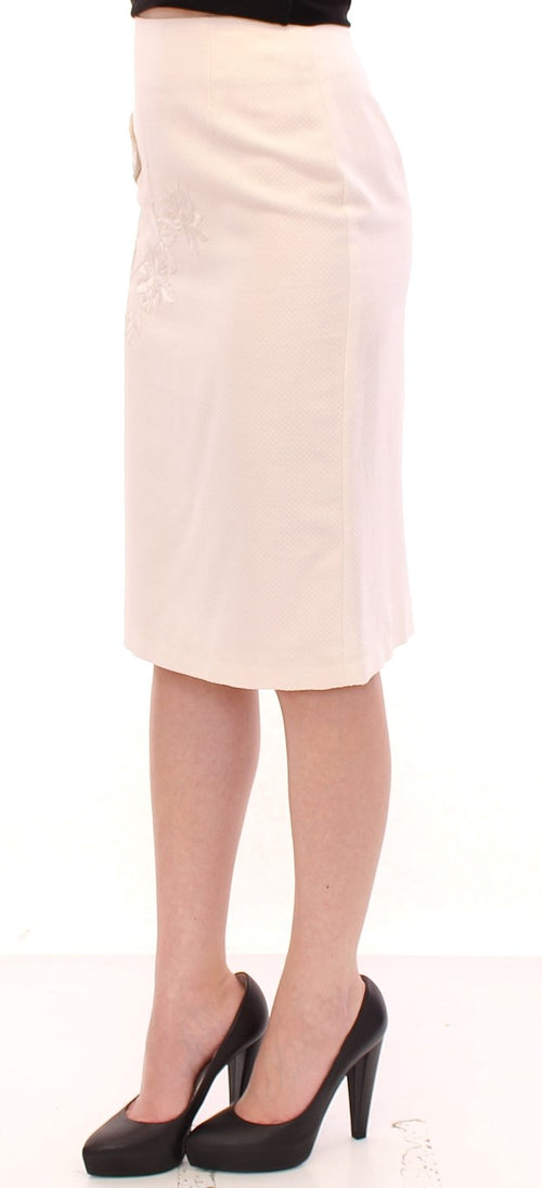 Andrea Incontri Elegant White Floral Pencil Women's Skirt