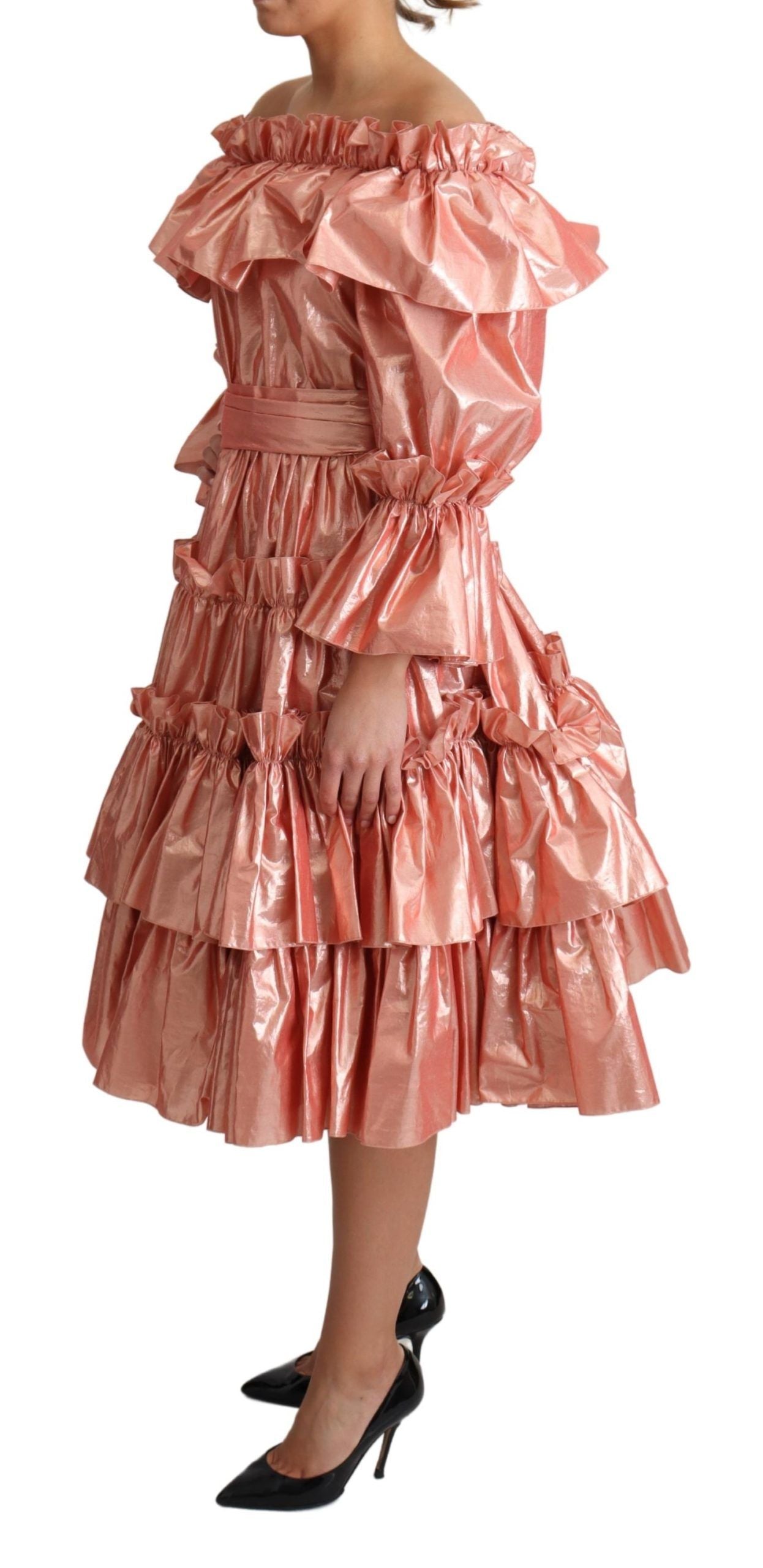 Dolce & Gabbana Pink Ruffled Women's Silk Cotton Gown Women's Dress