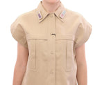 Andrea Incontri Sleeveless Beige Cotton Tank Top with Women's Brooches