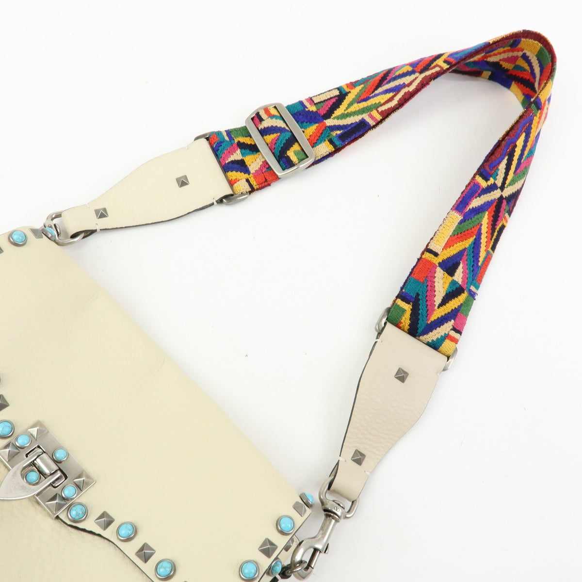 Valentino Garavani Rolling Rockstud Leather With Cabochons Multicolour Leather Crossbody Bag Bag (Pre-Owned)