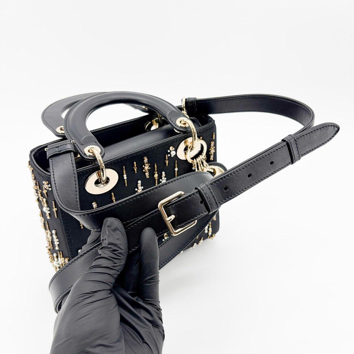 Christian Dior Lady Dior Black Satin And Bead Embroidery Black Other Handbag (Pre-Owned)