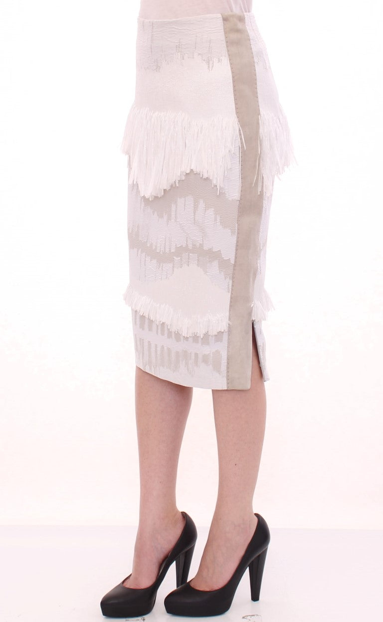 Arzu Kaprol Elegant Pencil Skirt in White and Gray Women's Tones
