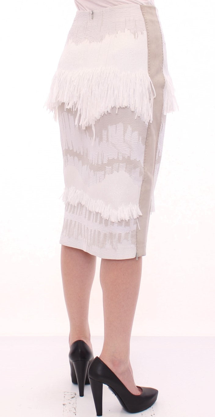 Arzu Kaprol Elegant Pencil Skirt in White and Gray Women's Tones