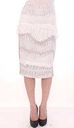 Arzu Kaprol White Acrylic Straight Pencil Women's Skirt