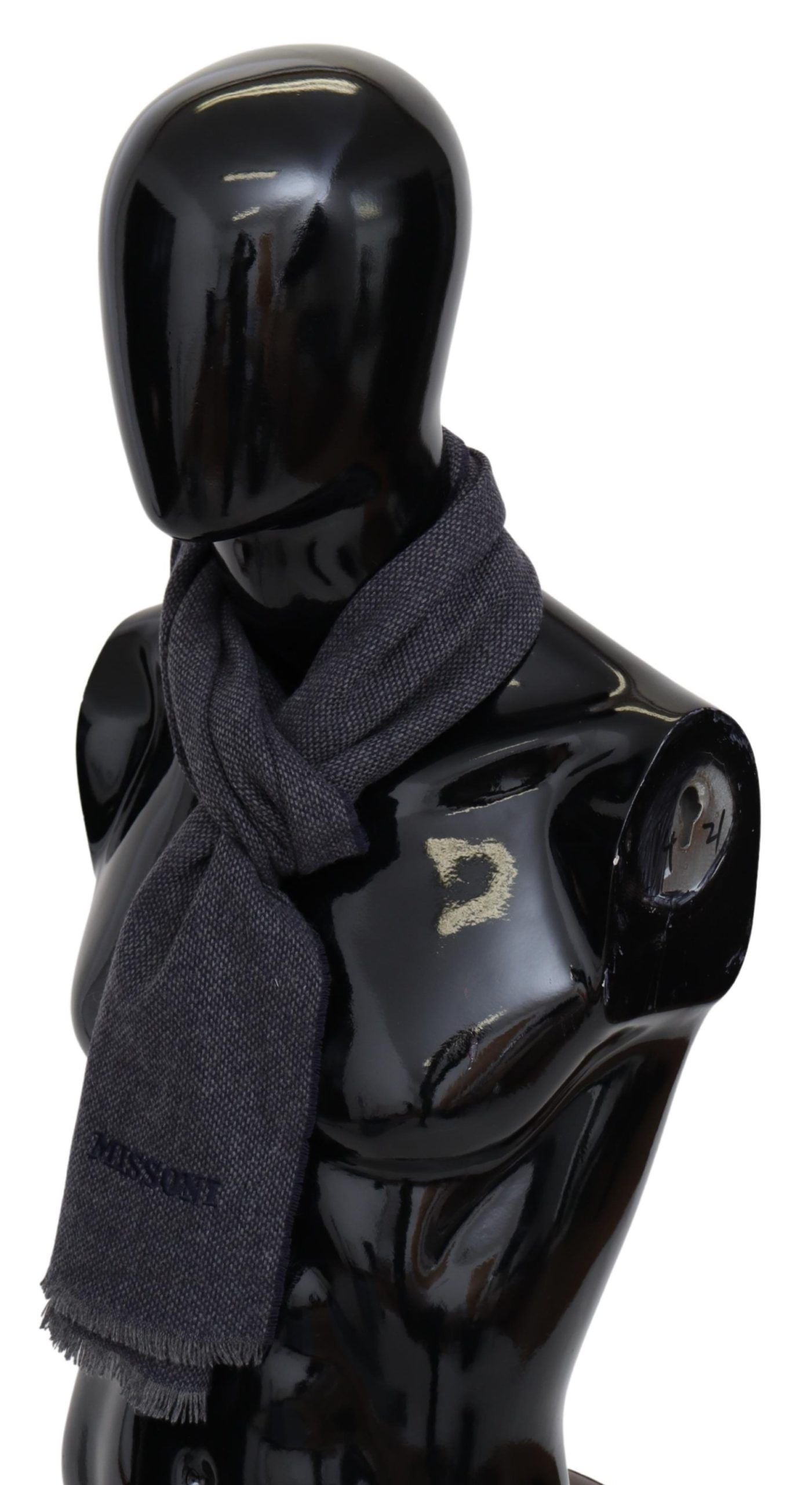 Missoni Elegant Black Wool Scarf with Logo Men's Embroidery